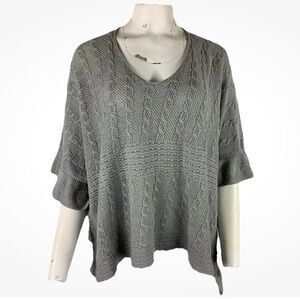 Anthropologie Sz M Cable Knit Wool Alpaca Cotton Poncho Sweater Gray Pullover